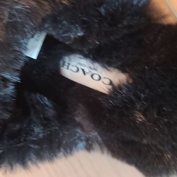 Coach Polyester Faux Fur Women Black Comfy Slippers - Picture 2 of 5